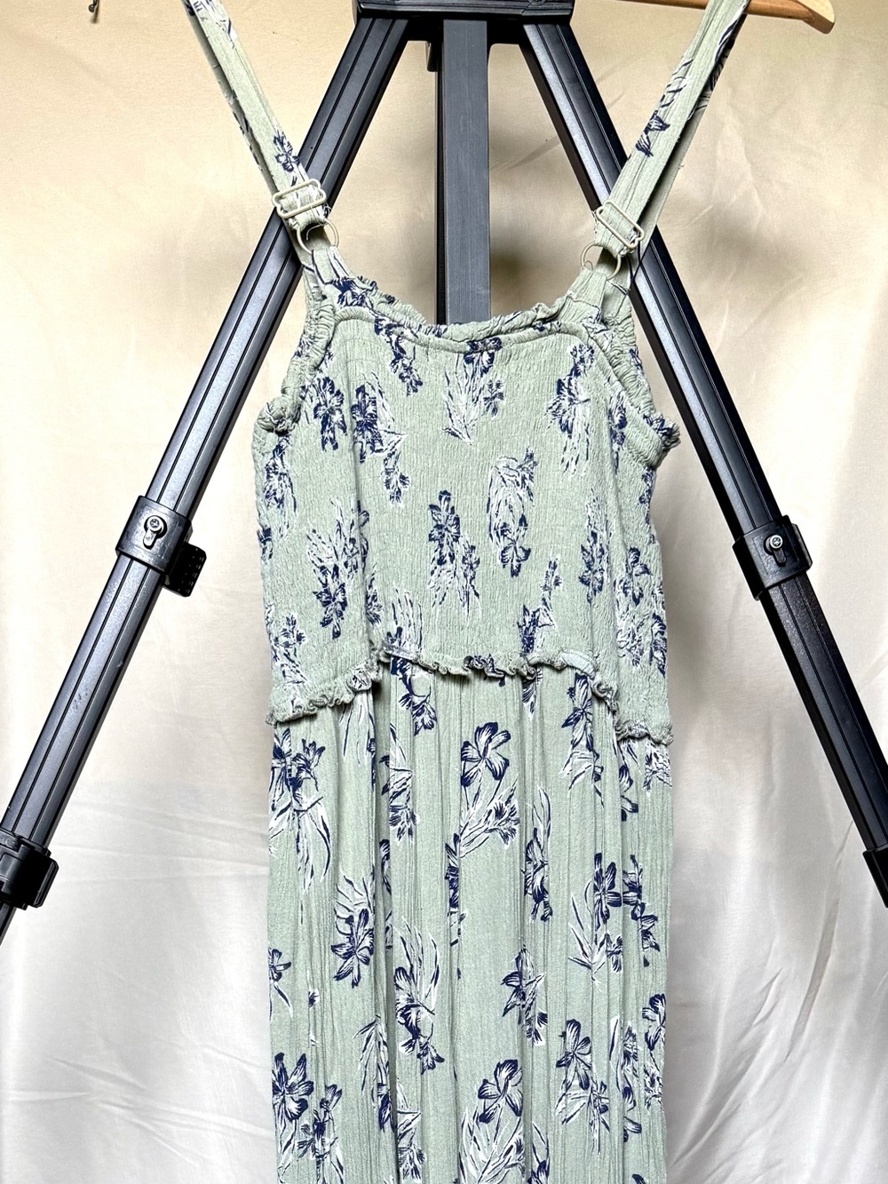 Light Sage Green Floral Jumpsuit with Navy Print